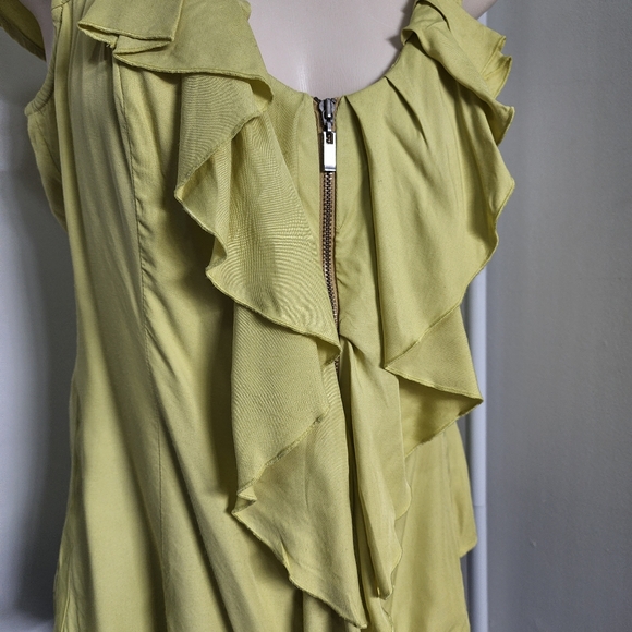 Aus 8 Cue Yellow Layered Frill Zip Front Short Sleeved Blouse - Picture 11 of 16